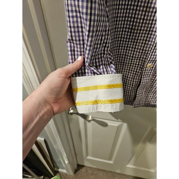 Robert Graham Mens XL Tailored Fit Shrt Purple White Plaid Button Down Flip Cuff - Picture 5 of 7